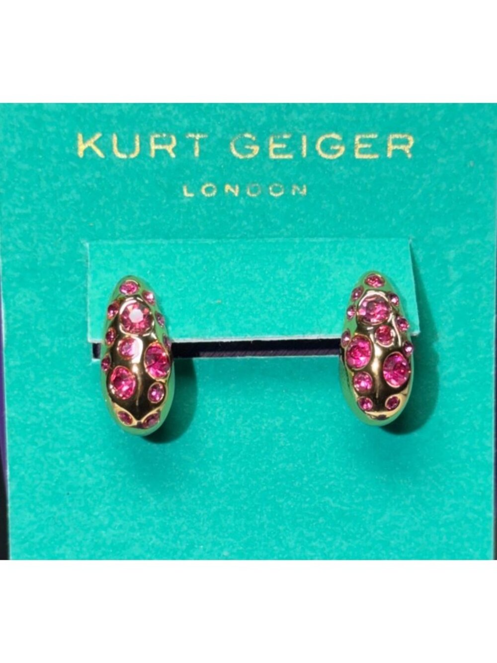 Kurt Geiger London Pink Crystal Gold-Tone Earrings NWT